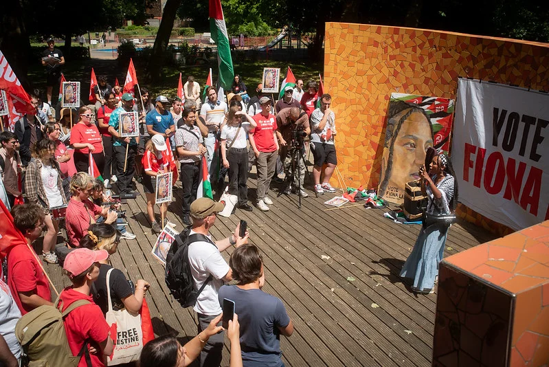 Fiona speaking at rally