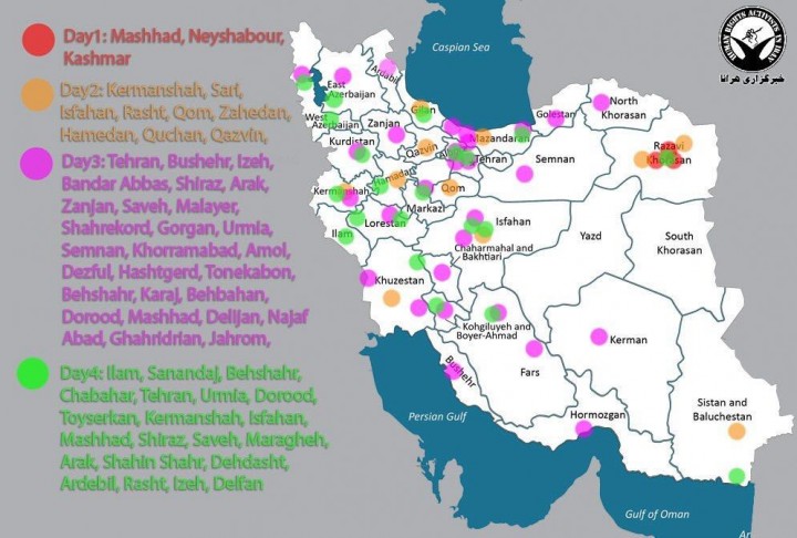 Mapa protesta u Iranu